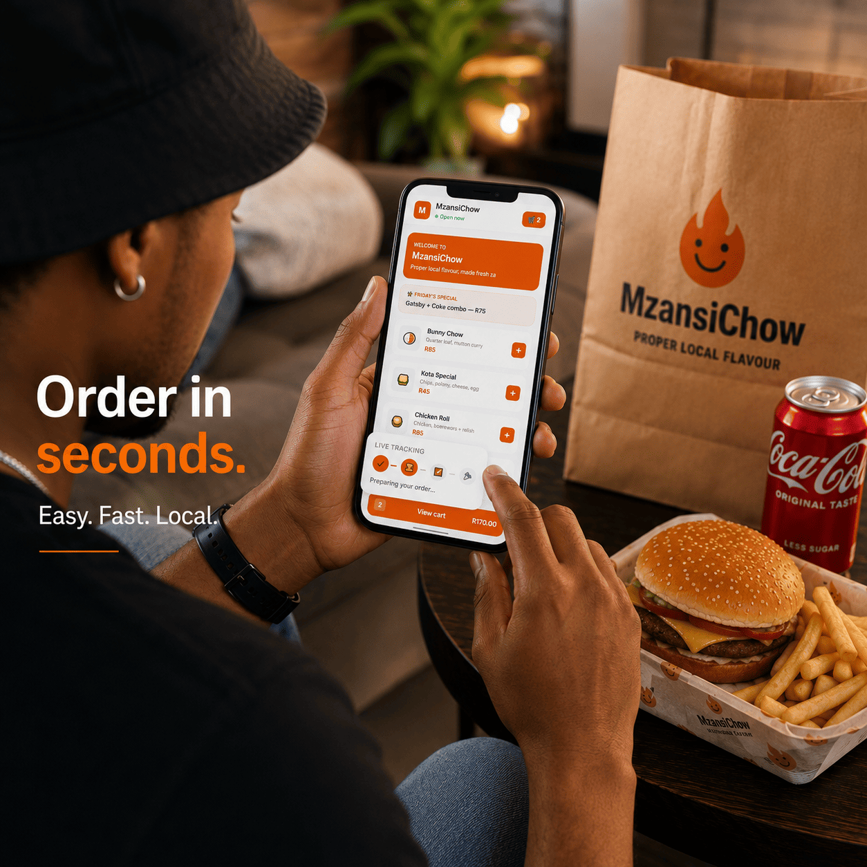 Customer ordering on their phone with Eaziflow